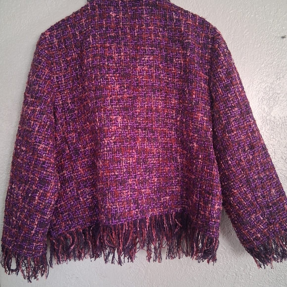 Chico's NWT Fringe Tweed Patch Pocket Jacket Purple 3/XL - Picture 7 of 7
